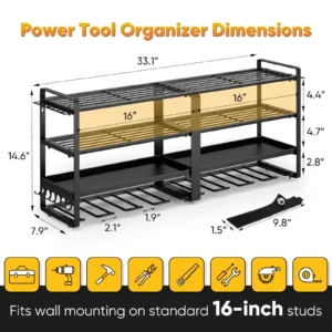 Power Tool Organizer Wall Mount, 4 Layer Garage and Storage, Suitable Utility Racks